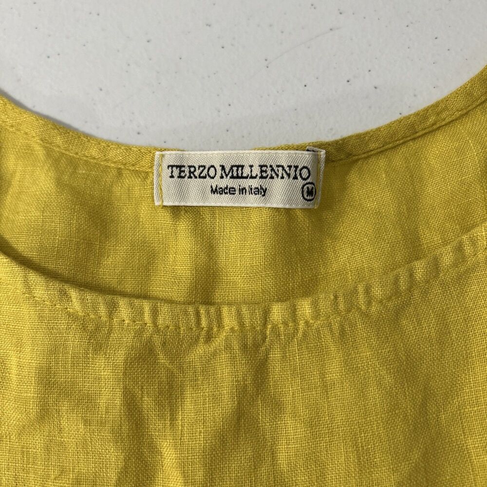 Terzo Millennio Blouse Womens Medium Mustrad Hi Lo Back Button Langenlook Summer - Picture 5 of 7